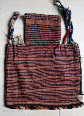 Antique Bakhtiari namakdan (salt-bag)in soumak technique, ca. 1900, 49 x 60 cm. Very slight gouge/repair to corners otherwise in very good condition.           