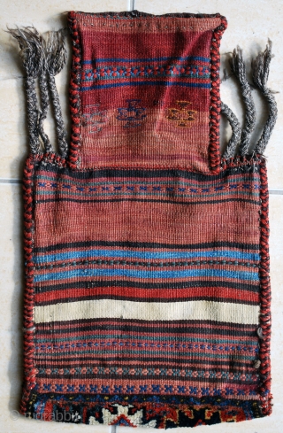 Varamin namakdan (salt-bag), early 20th c. 33 x 56 cm. All wool with ivory cotton ground. Excellent condition.               