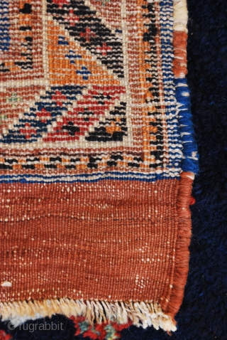 Very authentic tribal Afshar, early 20th c.  120 x 195 cm. Wool warps. Nice abrashed field with a silent design. Very small spot of low pile and 1" sq. repair to  ...