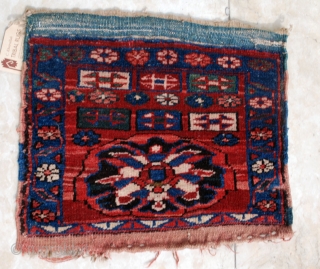 Knotted Kurdish Bijar mafrash end panel. Approx. 50 x 40 cm.                      