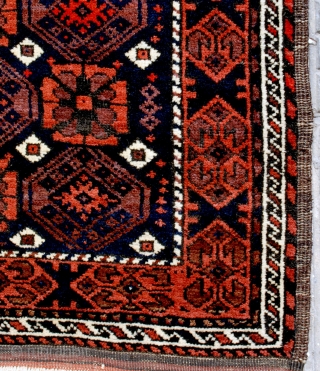 Very attractive Small Baluch rug with a clean Mina Khani design. Early 20th c. 85 x 143 cm. Shiny high pile and a beautifull blue-black indigo ground  . Secured end kilims.  ...