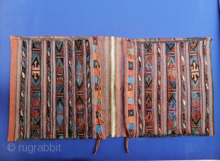 Antique Varamin/Veramin complete saddlebags, ca. 1900 in excellent condition. 61 x 123 cm (2' x 4'1"). Ex private coll. Beirut.             