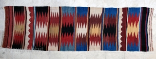 Azerbaijan (?) kilim, 1930s. 94 x 298 cm. Natural colors. Large scale dazzling, Quite attractive. One small stain.               