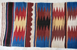 Azerbaijan (?) kilim, 1930s. 94 x 298 cm. Natural colors. Large scale dazzling, Quite attractive. One small stain.               