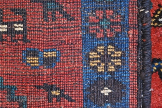 Kelardasht Tacheh (wheat bag), ca 1930. 100 x 110 cm. All wool, all good saturated colors. Opening secured with goat hair thread. Opposite side in good condition, so is the pile.  