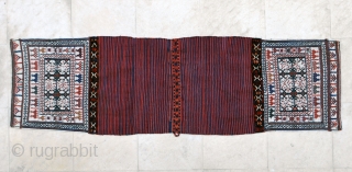 Complete antique Luri/Bakhtiari saddlebags bearing a very clean workmanship, ca 1900-10, 58 x 202 cm (opened along sides)wool sumac on white cotton ground. All natural colors.       