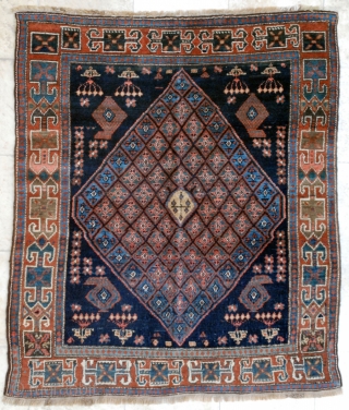 Sonqor Kurdish with a bold border and quite a tribal character. Ca. 1920, 136 x 160 cm. (4'6" x 5'4"). This rug with its squarish size and concentric design could have been  ...