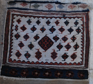 Lori/Bakhtiari opened sddle-bags, circa 1900-20. 56 x 190 cm. Soumac weave on white cotton ground. Wool back. A few good professional repairs to closing areas (ends)otherwise in very good condition. Attractive and  ...