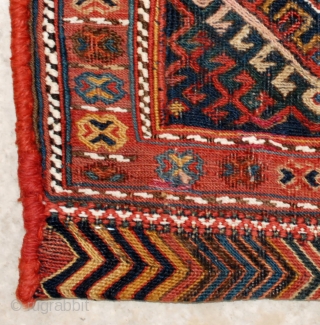 A very fine antique soumak Baghdadi Shahsavan small bag.  All natural colors. 31 x 30 cm. Excellent condition              