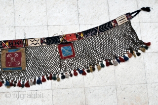 A magnificent Shahsavan Qashuqdan (spoon-bags)made with a jajim band with hand-woven silk and cotton appliqués, silk brocade and a brilliant wool network, the whole thing in very acceptable condition concidering age (ca  ...