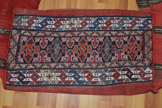 Antique Bijar complete mafrash with one side soumak panel. 83 x 50 cm (panel) x 45 cm depth. All natural colors. The bottom selvages seem to have been renewed later and bear  ...