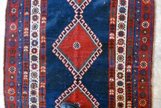 Luri rug, 1st quarter 20th c, 110 x 192 cm. Small repiled spots in field, slight wear to center, otherwise high pile in general with original sides. Wool on goat hair.  