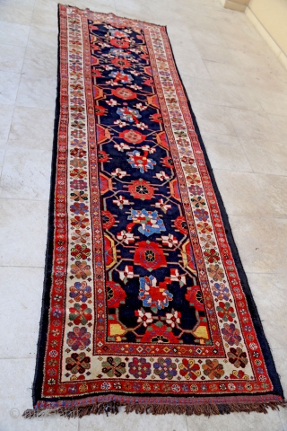 Antique Veramin (Varamin)runner bearing an exquisite palette of natural colours. All wool. Full pile, in near mint condition. 105 x 345 cm.           