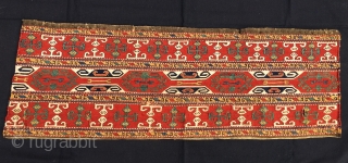 Karabagh (Black garden)Sumack mafrash long panel. Cm 40x120 ca. Good age, 1880 ca. Wonderful colors, great pattern. On the whole in a good condition. Looks sweet, fresh, sunny, very pleasant.   