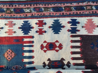 Western Anatolia kilim strip. Cm 86x342 ca. Mid 19th century. Could be an Aydin Cine or from Karakuzu village near Bergama. Great pattern, great saturated colors, among them a super aubergine………rare &  ...