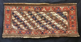 This is a Moghan Shahsavan Sumack mafrash side or long panel. Size is cm 45x100 ca. Datable 100 to 120 years. The Shahsavan love to use the moharamat pattern, in stripes, in  ...