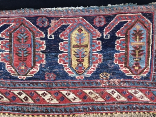 Antique South Persian mafrash panel with colorful boteh design. Cm 30x110 ca End 19th century Great pattern and great colors. Six lovely boteh of different color. Condition issue: one hole to report.  ...