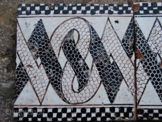 1800/1850 Tiles from Naples area, Central Italy. Cm 20x20x1,5 each. Might be attributed to the famous "Riggiole"  maker family Giustiniani. Fantastic graphic. See more pics on fb: https://www.facebook.com/media/set/?set=a.10151439899869258.545402.358259864257&type=1
    