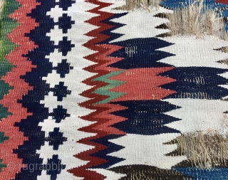 Qashqai kilim fragment.
Fars region. Iran.
Size is cm 75c165.
Age approx 1880/1890.
Lovely natural colors.
Available after 30/40 years in my collection. 
Email carlokocman@gmail.com             