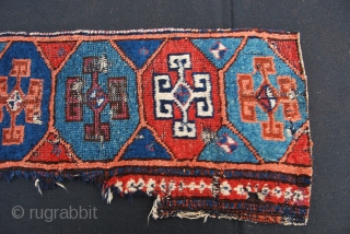 Kurdish rug fragment. Aleppo? Reyhanli? Cm 31x155. Mid 19th century. wonderful colors, great pattern with ram horn medallions. See more pics on my fb page: https://www.facebook.com/carlo.koc/media_set?set=a.10153790251778492.1073741859.579403491&type=1&pnref=story
       