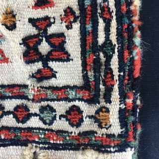 Shahsavan baby chanteh/khorjin. Cm 26x53. Late 19/early20th century. Worn, torn……..beautiful. sumack embroidery, great colors.                   
