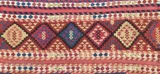 Wonderful antique natural color Sinanli bag face. Eastern Anatolia. Cm 69x73. See the fantastic cochineal, the lovely madder red & orange, the bright yellow, the deep indigo blue.....Great unusual thin weave in  ...