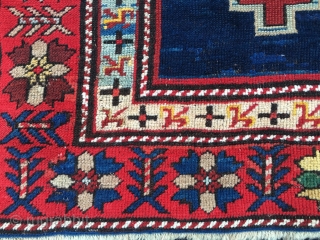 Karabagh rug, cm 235x118, ft 7.7x3.8, early 20th century or older, lovely pattern, great dyes, some old restorations, in good conditions.            