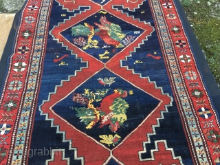 Karabagh rug, cm 235x118, ft 7.7x3.8, early 20th century or older, lovely pattern, great dyes, some old restorations, in good conditions.            