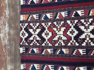 Sinanli, Reshwani group top kilim. 
Turkey, Eastern Anatolia, Malatya 
Cm 85x310. 
End 19th century. 
Super color saturation. 
Wool, cotton, metal thread. 
Great condition. 
Available by dm and/or email: carlokocman@gmail.com    