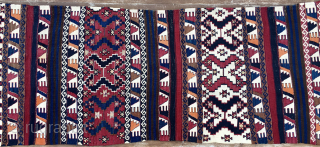 Sinanli, Reshwani group top kilim. 
Turkey, Eastern Anatolia, Malatya 
Cm 85x310. 
End 19th century. 
Super color saturation. 
Wool, cotton, metal thread. 
Great condition. 
Available by dm and/or email: carlokocman@gmail.com    