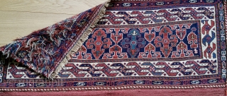 Shahsavan Khamseh sumack mafrash side panel. Size is 19’x37’ or cm 48x94. End 19th century. In great condition. Lovely “abdal-burun” main border also called “two headed bird”. The central field hosts four  ...