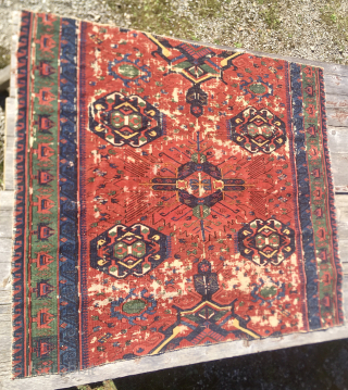 Shirwan Zeikhur/Seychour Sumakh fragment. 
Cm 115x133. 
Estimated age 1860/1870. 
Great pattern, 
great colors, 
great weaving. 
A special piece.
Please email carlokocman@gmail.com             
