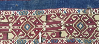 Lovely Eastern Anatolia open cuval/storage bag. Cm 110x140. Over 120 years old. Great colors. Amazing sumack weave in the central part with a fantastic graphics. Despite the  serious condition issues this  ...