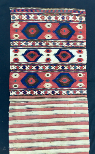 Shahsavan, not Borjalu, collectors storage bag. Cm 81x98 or 81x196 when open. Datable to the end of the 19th c. Wonderful natural colors. Madder red, indigo blue, white is wool. 3 main  ...