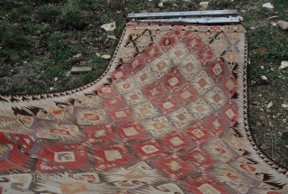 Mut or Yahyali? kilim. Central Anatolia. Cm 360x130 ca. Early 20th century. Lovely, soft texture. Dark brown redone some time ago most probably due to oxidation. Good condition. See more pics on  ...