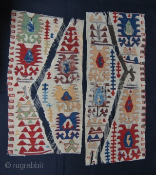 Two Konya/Aksaray kilim fragments. Cm 31x72/32x63. 2nd half 19th c. Great colors. Get one or both. Not expensive.               