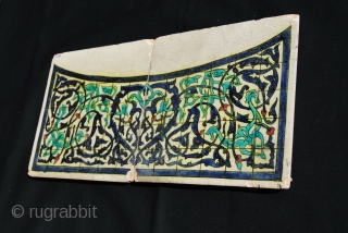 Two lovely glazed tiles with arabesque design. Cm 20x20 each. Probably early 20th century. Earlier? Later? Where from? No idea. Bought in Paris long time ago.       