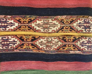 Yellowish, wild, tribal, sweet, super color East Anatolian cuval. Cm 110x150 ca. 3rd quarter of the 19th century. Great, rough, hand spun sheep and goat hair wool. This is a super storage  ...