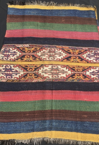 Yellowish, wild, tribal, sweet, super color East Anatolian cuval. Cm 110x150 ca. 3rd quarter of the 19th century. Great, rough, hand spun sheep and goat hair wool. This is a super storage  ...