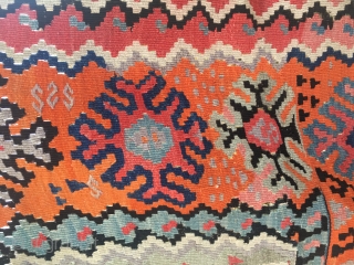 Eastern Anatolia. In between Bayburt and Erzurum. Cm 150x195. End 19th c., if not before. Very rare type of kilim. In good condition.          