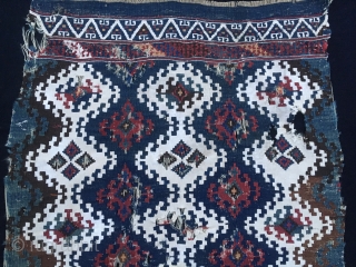 East Anatolian Sinanli heybe bag face. Cm 70x75. Rare and beautiful. Can you see the holes, the tears?.....I don't...I can see a wonderful pattern, a fantastic size and color balance, some awesome  ...