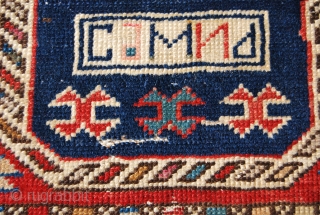 Kuba? horsebag  fragment. Professionaly mounted. Cm 42x44. Beautiful & decorative. The writing means: "Selim", the name of the weaver, or?...
See mor epics on fb:
https://www.facebook.com/media/set/?set=a.10151350219608492.481422.579403491&type=1&comment_id=25222382&notif_t=photo_album_comment
See more postings on RR: http://rugrabbit.com/profile/580
Have you seen  ...