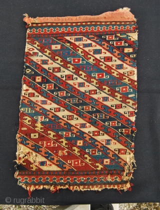 Finest Shahsavan Sumack bag or mafrash end panel. Could be Baku area. Cm 34x52 ca. Datable 1850+/- Great saturated colors. Very fine sumack weaving.         