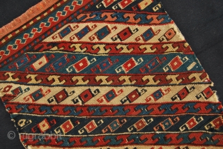 Finest Shahsavan Sumack bag or mafrash end panel. Could be Baku area. Cm 34x52 ca. Datable 1850+/- Great saturated colors. Very fine sumack weaving.         