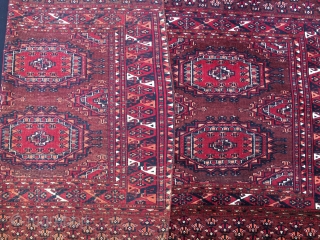 Turkmen Saryk çuval. Cm 87x153- Second half 19th century. Six main Gul pattern. Wool, silk, cotton. Very fine weave. Lovely natural saturated colors. See madder red, cochineal, orange on a liverish brown  ...