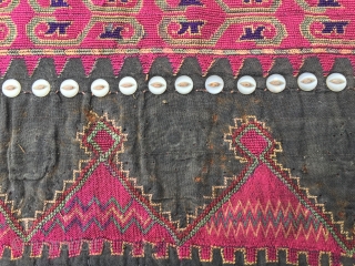 Kohistan woman dress front. Cm 60x70. Datable to the 1920s/1930s. Silk embroidery on cotton. Kafiristan/Nuristan/Kohistan woman dress fragment. Early 20th century. Kafiristan means land of infidels, Nuristan means land of light and  ...