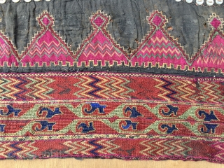 Kohistan woman dress front. Cm 60x70. Datable to the 1920s/1930s. Silk embroidery on cotton. Kafiristan/Nuristan/Kohistan woman dress fragment. Early 20th century. Kafiristan means land of infidels, Nuristan means land of light and  ...