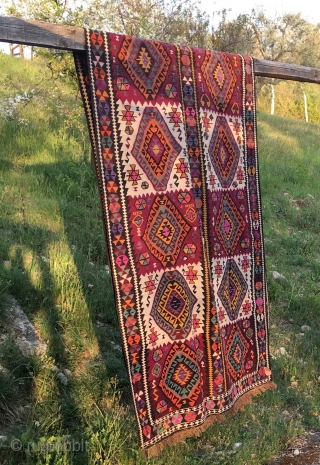 Kars area kilim, Eastern Anatolia, Turkey, cm 430x150, beautiful, long piece, early 20th century, in good condition. Clearance of big sizes: this is one of the many pieces that must go.  