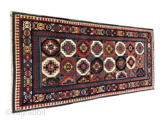 Shahsavan antique rug from Mogan Savalan area in Northern Caucasus.
Size is cm 115x240. Datable 1840/1860, one of the oldest rugs from here. The pattern has got 16 Memling Gul medallions in two  ...