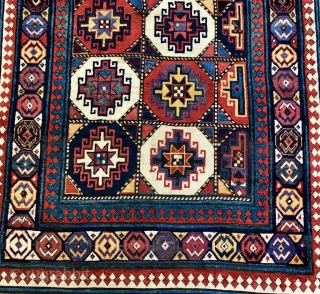 Shahsavan antique rug from Mogan Savalan area in Northern Caucasus.
Size is cm 115x240. Datable 1840/1860, one of the oldest rugs from here. The pattern has got 16 Memling Gul medallions in two  ...